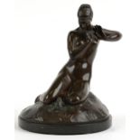 Carl Neuhaus 1921, German Art Deco patinated bronze statuette of a nude female with frog, raised