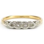 18ct gold and platinum diamond four stone ring, size Q/R, 2.2g : For further information on this lot