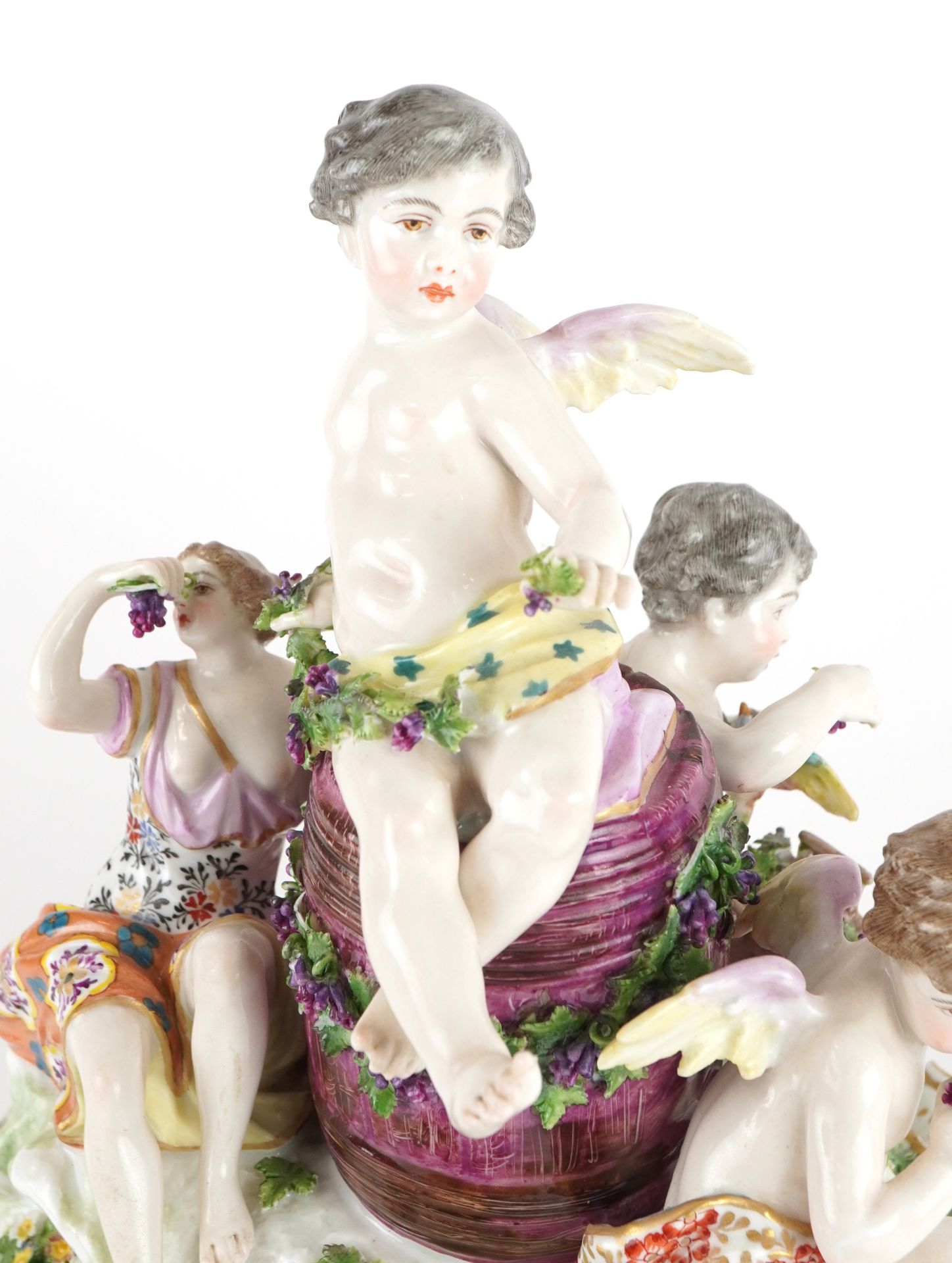 Manner of Meissen, 19th century porcelain 'Vintner' centrepiece modelled in the form of three - Image 5 of 12