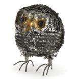 Attributed to Sergio Bustamante, Brutalist metalwork sculpture of a stylised owl, 11cm high : For