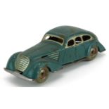 Vintage German tinplate clockwork saloon car : For further information on this lot please visit