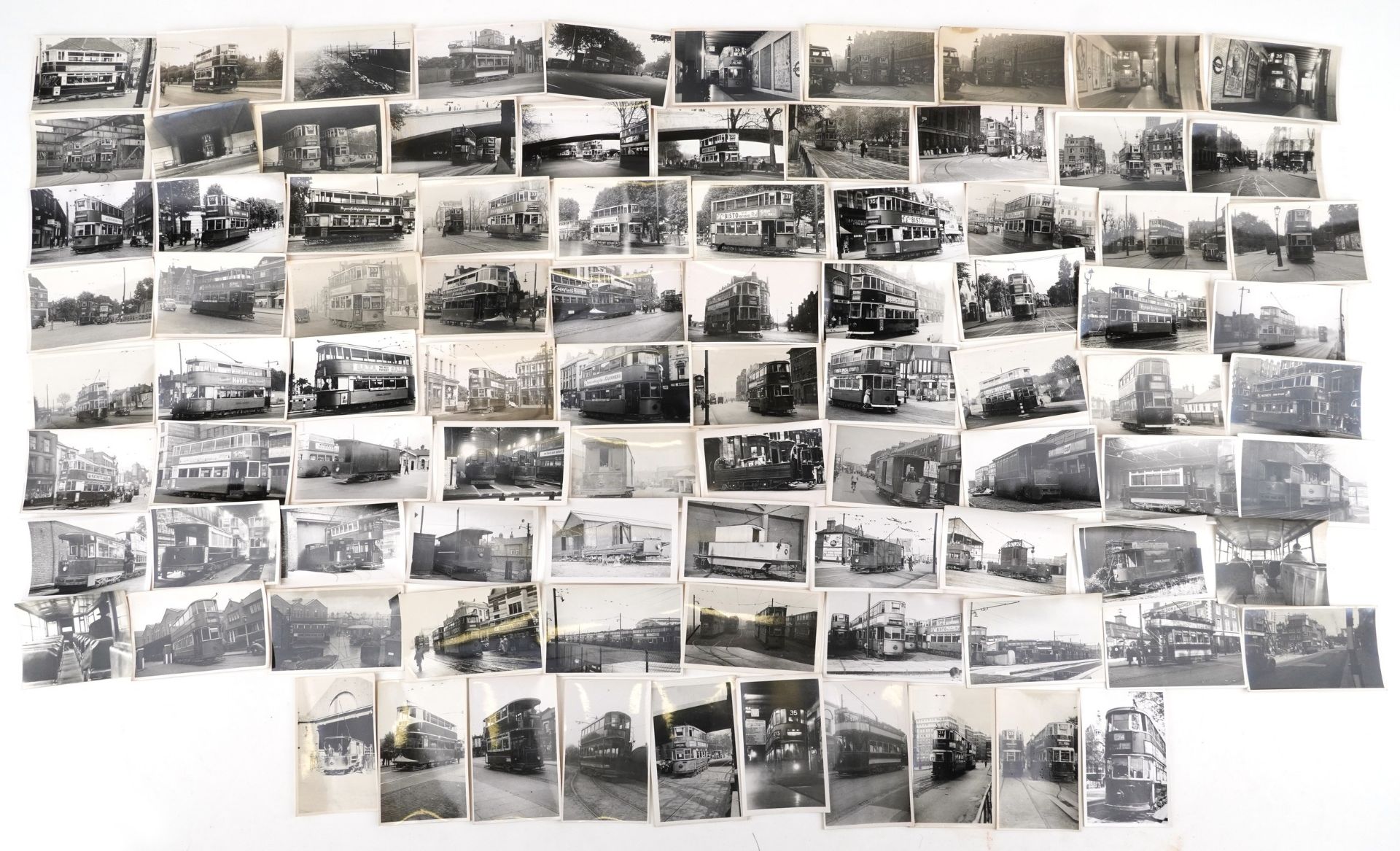 Collection of Mid 20th century tram black and white photographs, predominantly of London, each