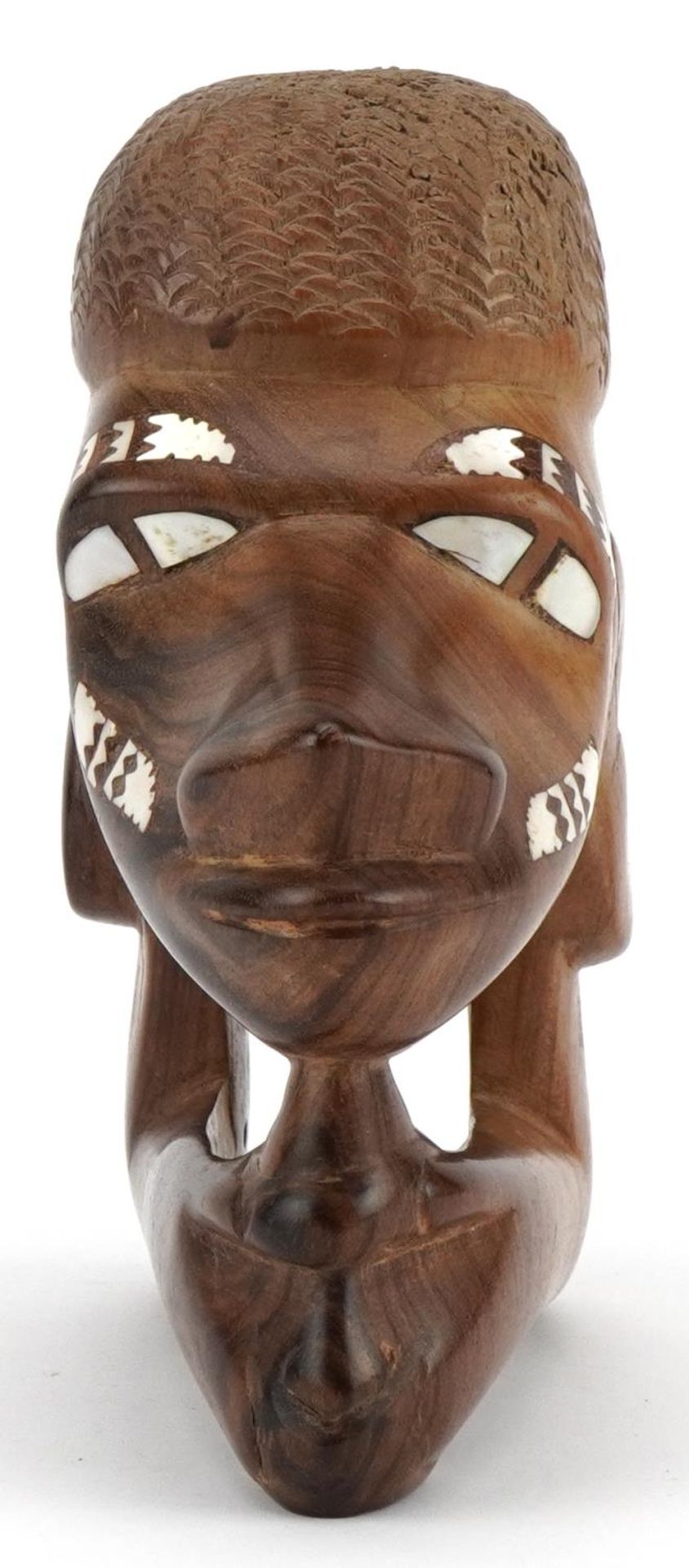 Solomon Islands Tribal interest carved hardwood Nguzu Nguzu canoe prow ornament with mother of pearl - Image 2 of 4