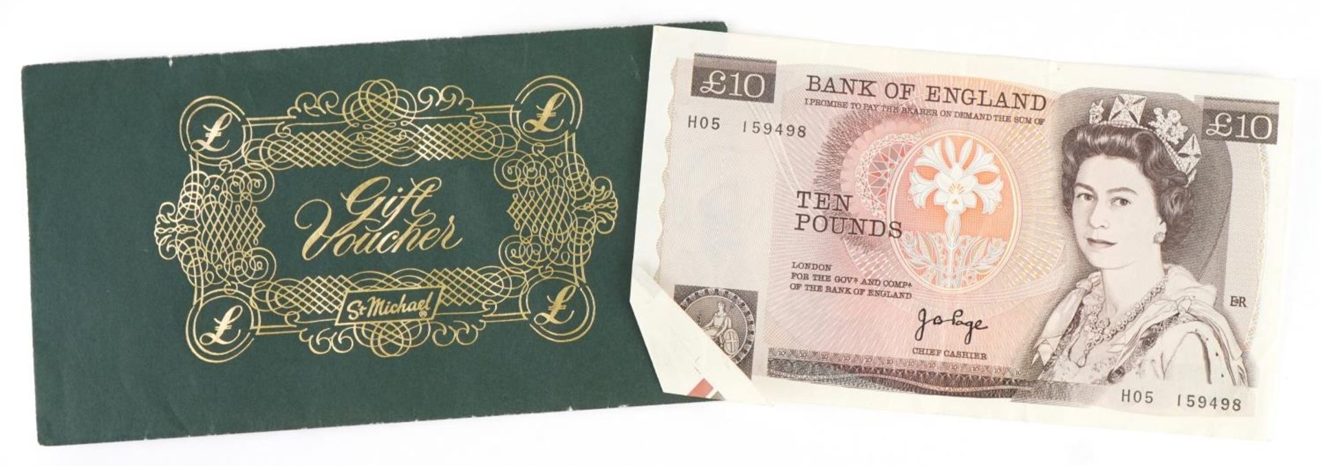 Bank of England Elizabeth II ten pound banknote with cutting error, J B Page Chief Cashier, serial - Bild 4 aus 4