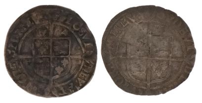 Two Elizabeth I hammered silver groats comprising dates 1564 and 1593, total 5.3g : For further