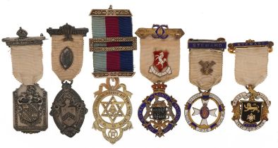 Six masonic silver jewels, three with enamel including five The Royal Masonic Institute for Girls