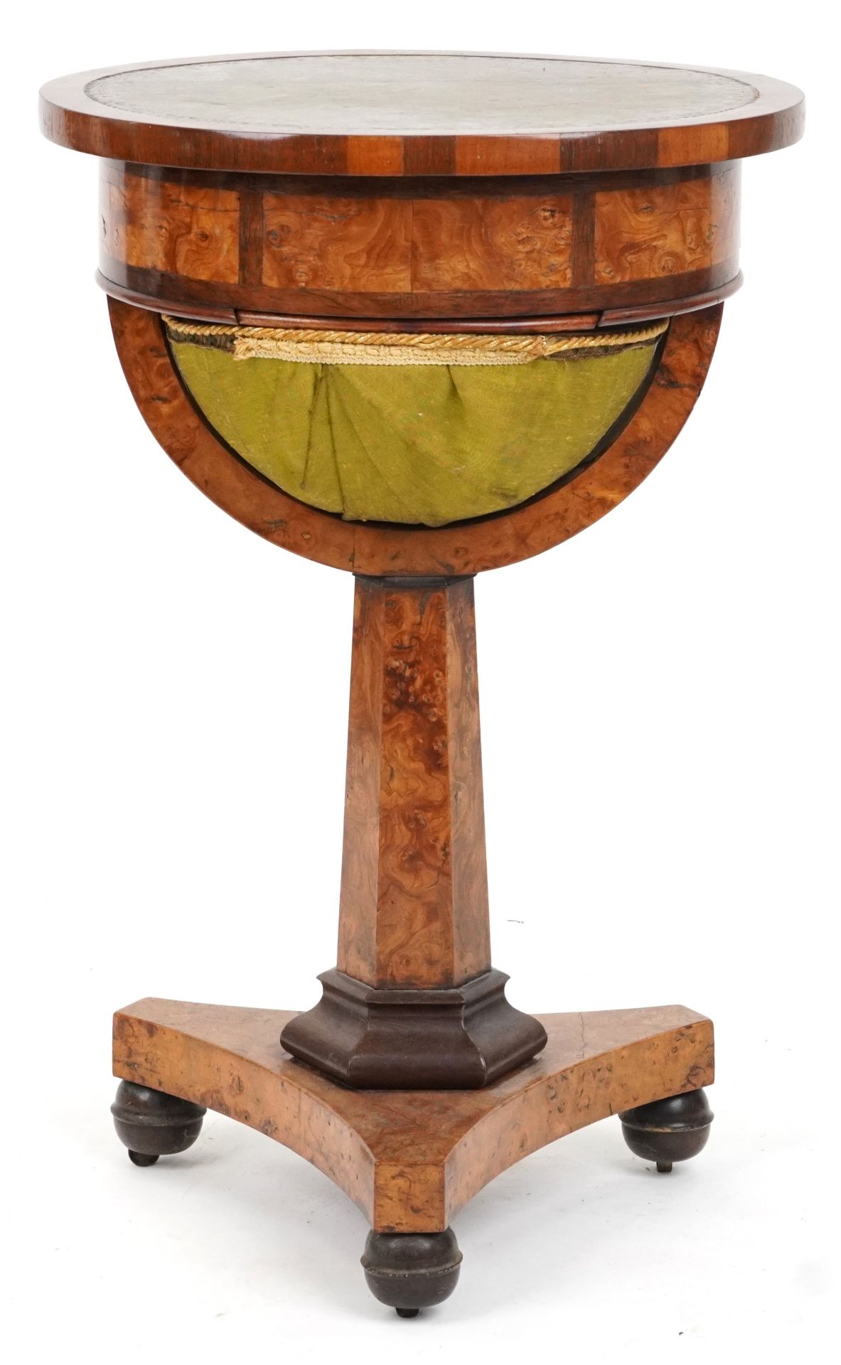 19th century continental figured walnut and rosewood sewing table with circular top, frieze - Image 5 of 5