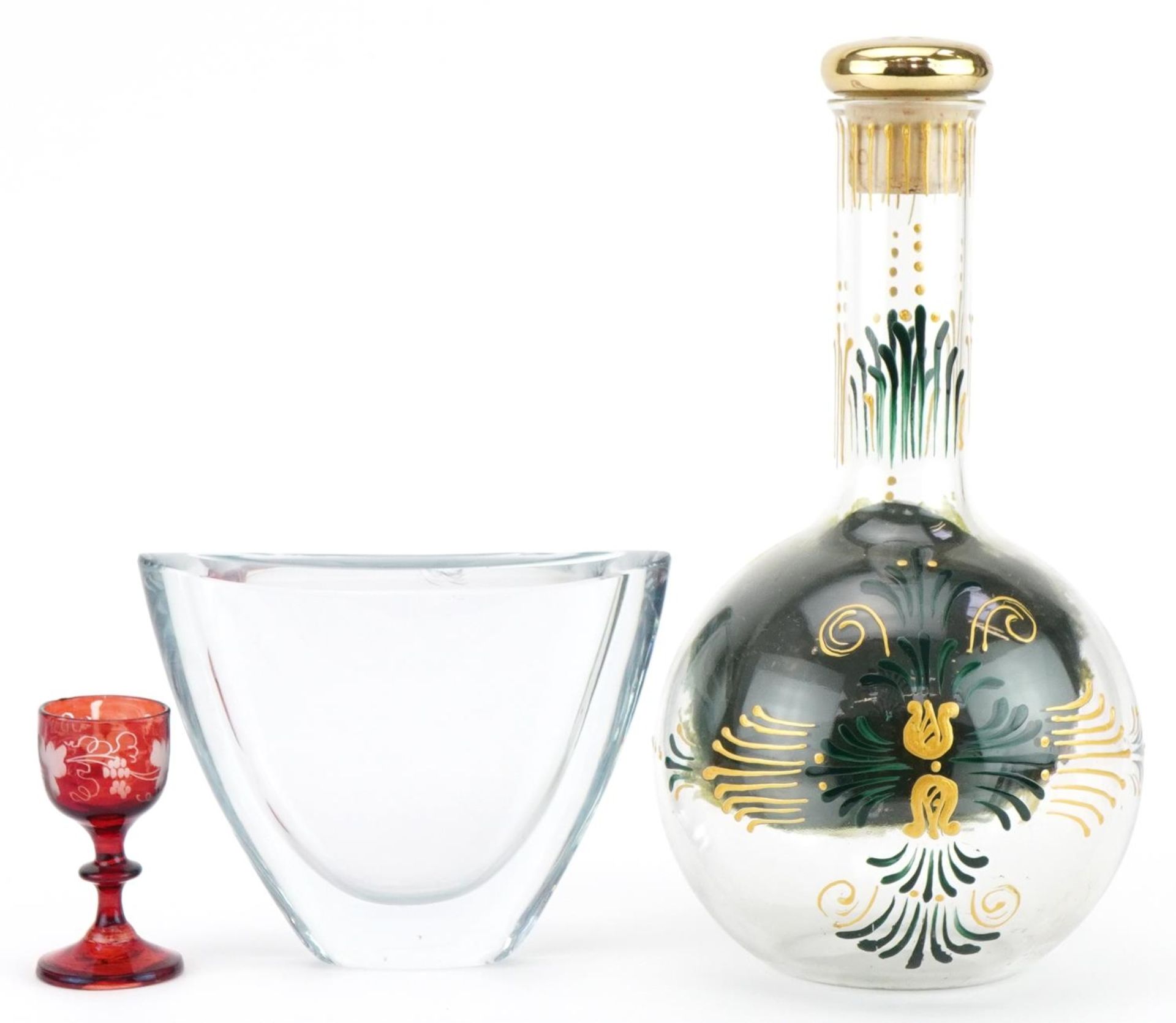 Antique and later glassware including a decanter hand painted with a continental building, - Bild 4 aus 6