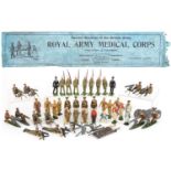 Britains and other hand painted lead soldiers including Royal Army Medical Corps and Army Gunners,