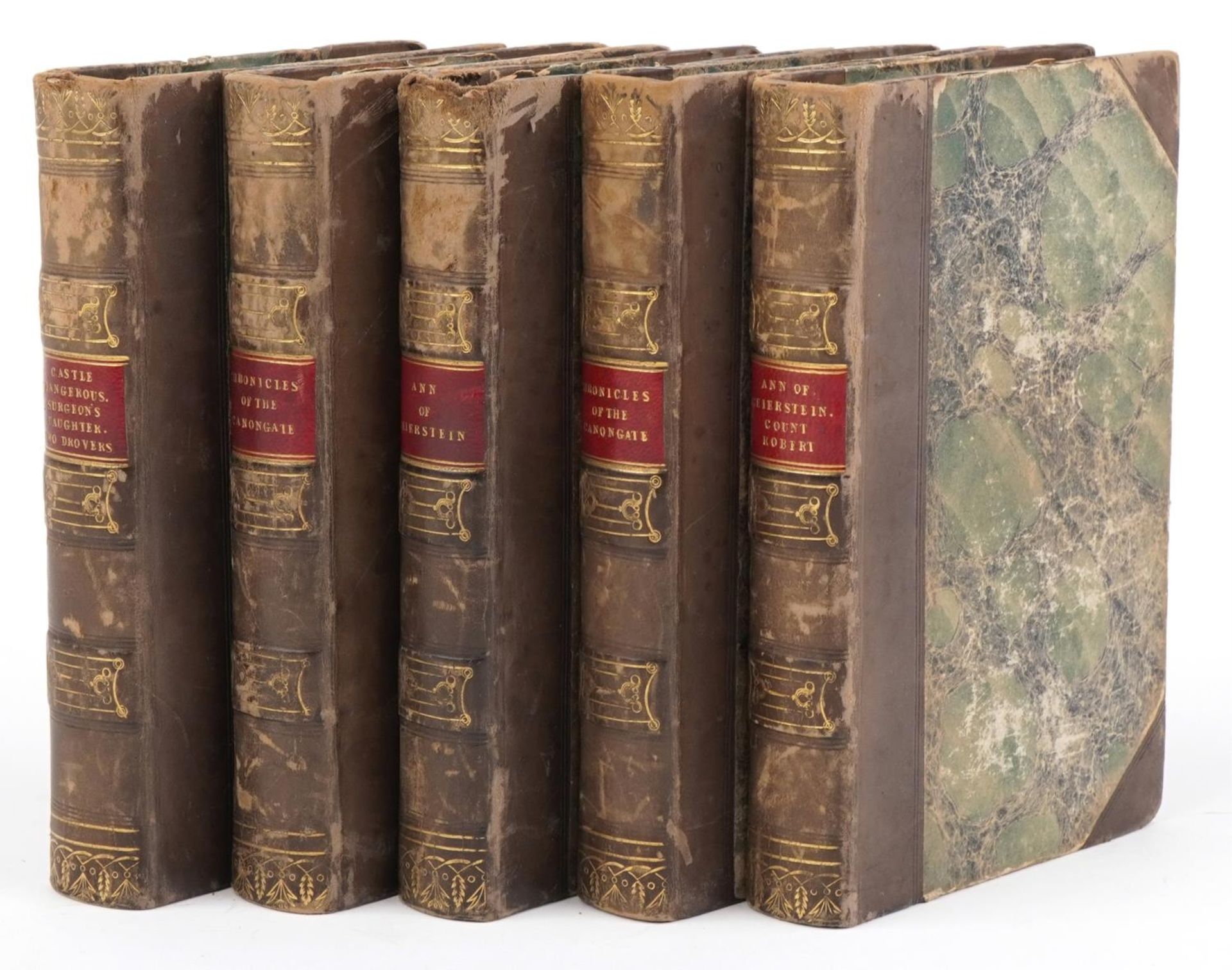 Five 19th century leather bound hardback Tales & Romances of the Author of Waverley by Sir Walter