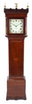 19th century mahogany longcase clock with painted dial inscribed W Morris Eastbourne having Roman