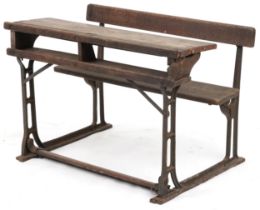 Early 20th century Industrial child's school desk with hinged top, 59cm H x 92cm W x 56cm D : For