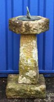 Garden stoneware sundial with tapering column stand, 71cm high : For further information on this lot
