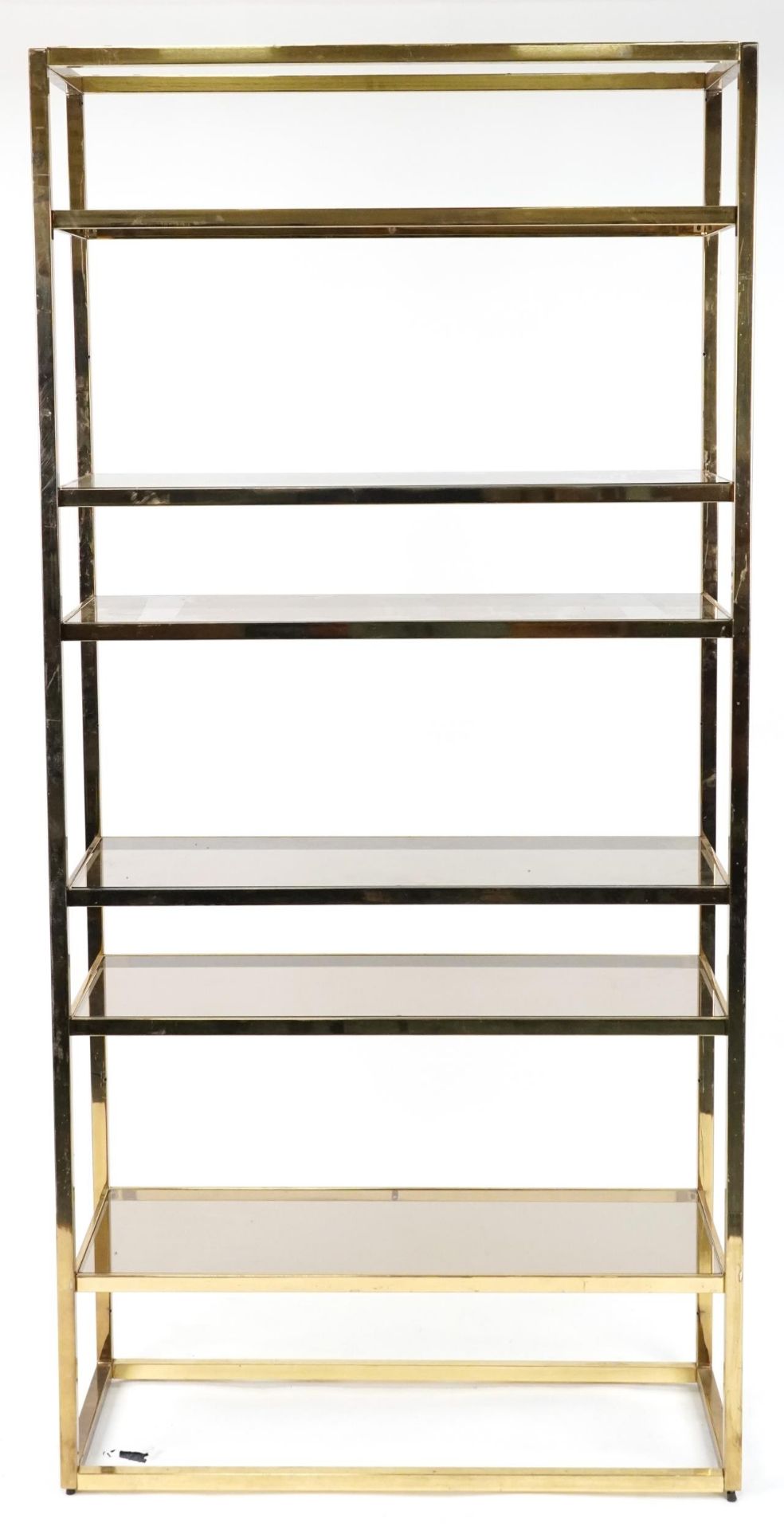 1970s Italian glass display stand with six smoked glass shelves, 201cm H x 96.5cm W x 40cm D : For - Image 3 of 3