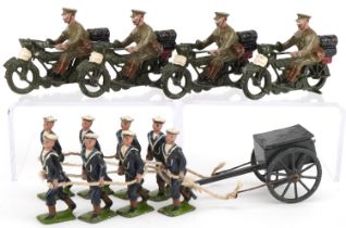 Britains hand painted lead Royal naval Cannon Team on the Trot and four hand painted lead