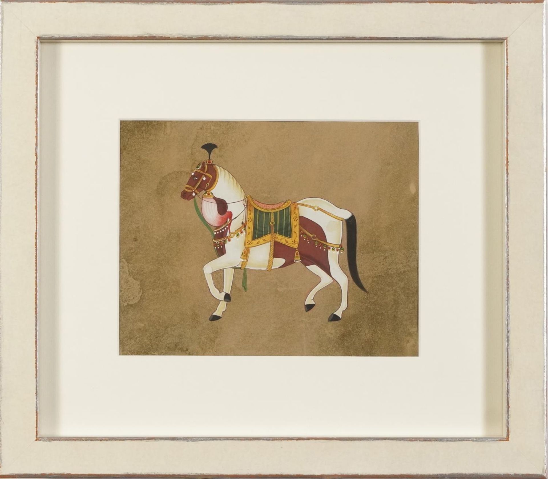 Mughal horses, set of four Indian watercolour and gouaches, indistinct embossed watermarks, each - Bild 3 aus 13