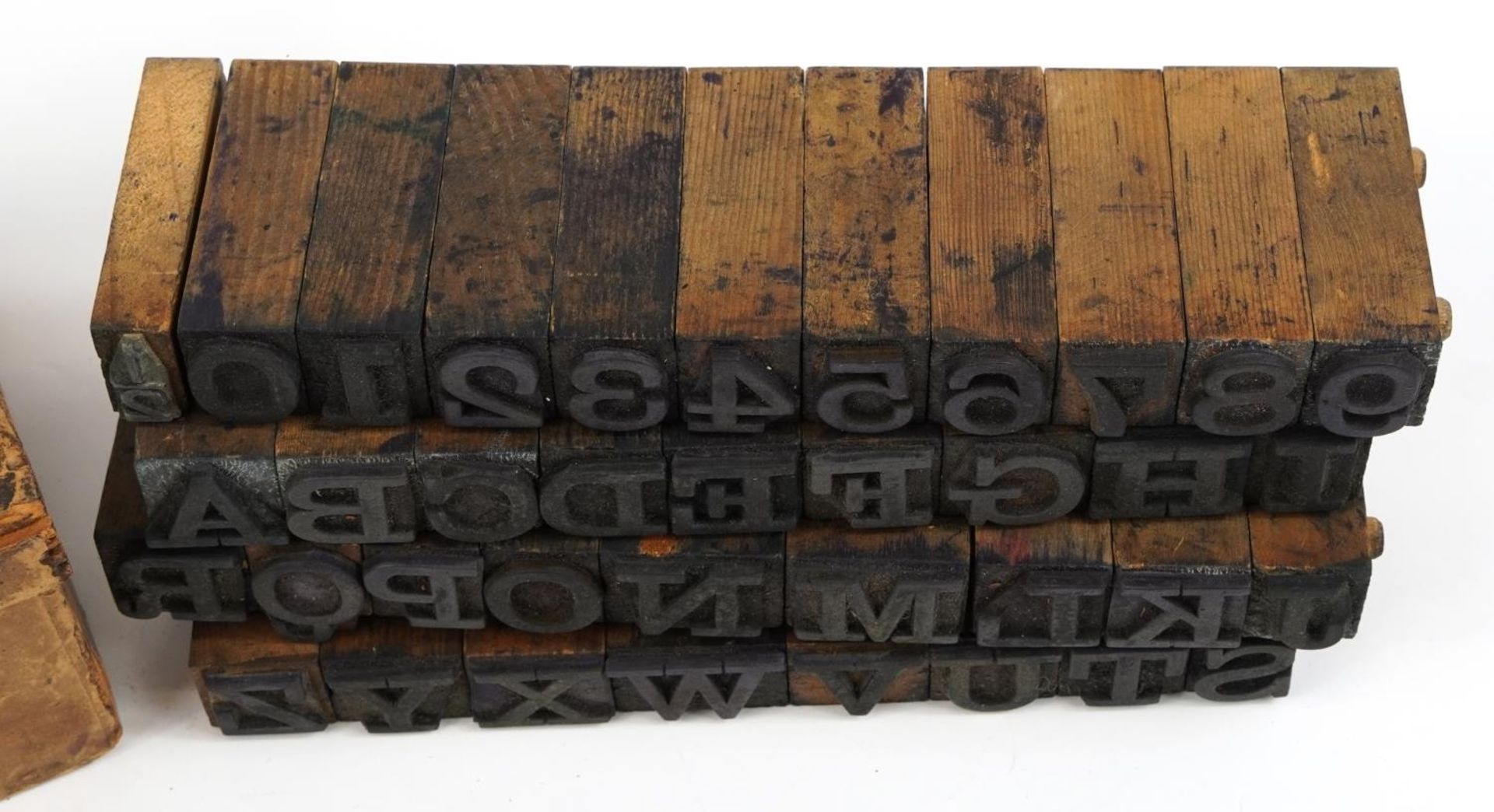 Set of vintage alphabet and numbers printer's blocks with fitted case : For further information on - Image 3 of 4