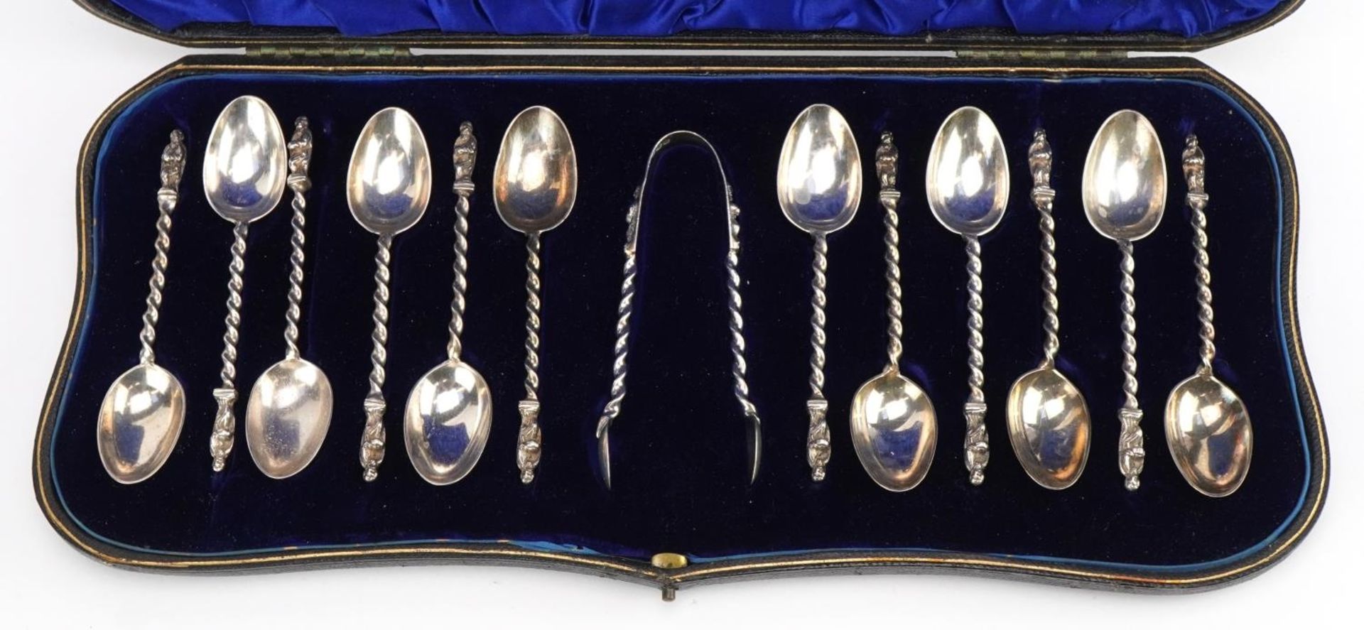 William Hutton & Sons Ltd, set of twelve Victorian silver apostle teaspoons with matching sugar - Image 2 of 6