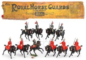 Ten Britains hand painted lead soldiers on horseback including Mounted Life Guards and Royal Horse