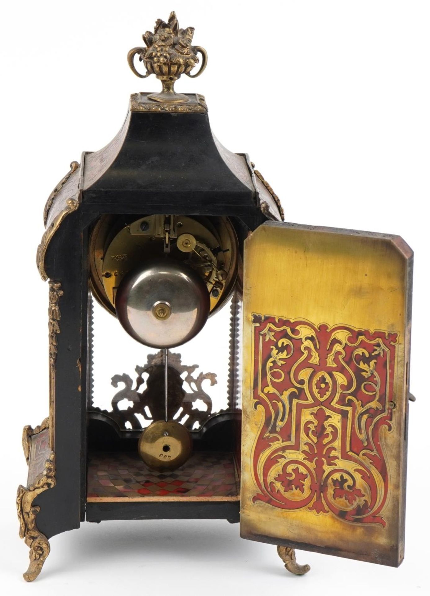 Rollin of Paris, 19th century French Louis XV style boulle work mantle clock striking on a bell with - Bild 6 aus 7