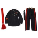 Military interest dress uniform including tunic with bars and cloth badges : For further information