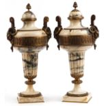 Pair of Antique French Empire style Calcutta marble cassoulets with ormolu mounts with ram's head
