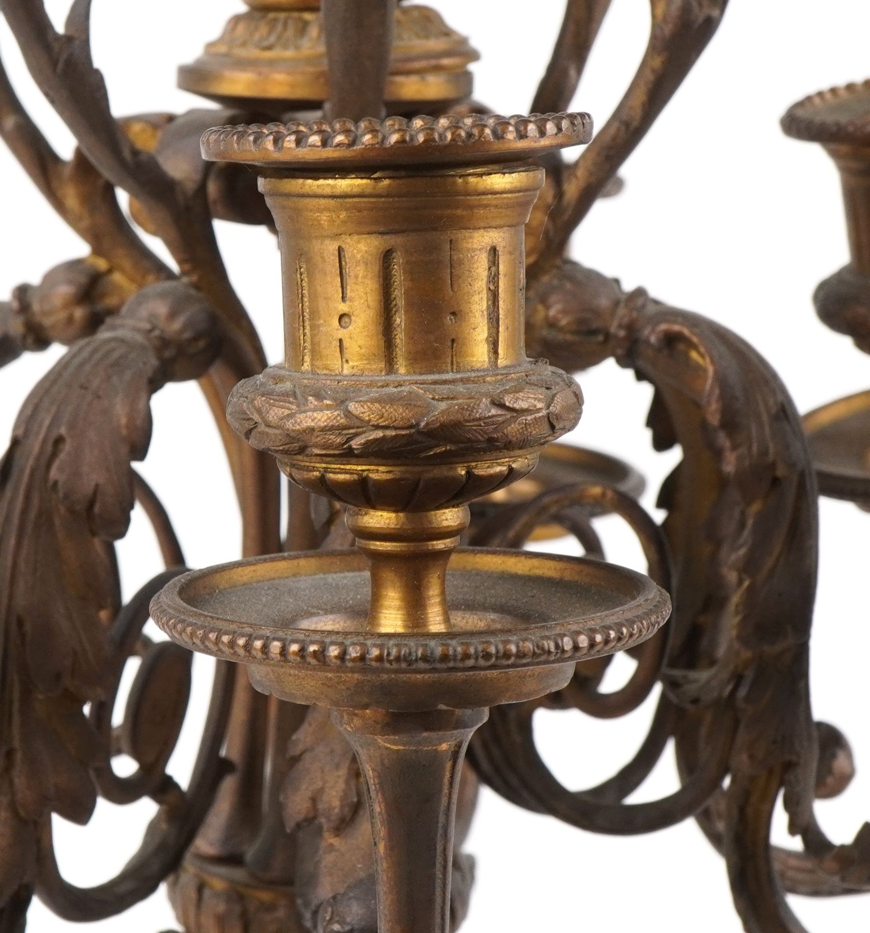 Large pair of 19th century French ormolu seven branch candelabras with urn supports and acanthus - Image 4 of 7