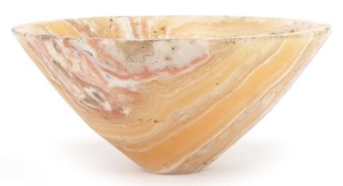 Egyptian style alabaster bowl of tapering form, 16cm in diameter : For further information on this