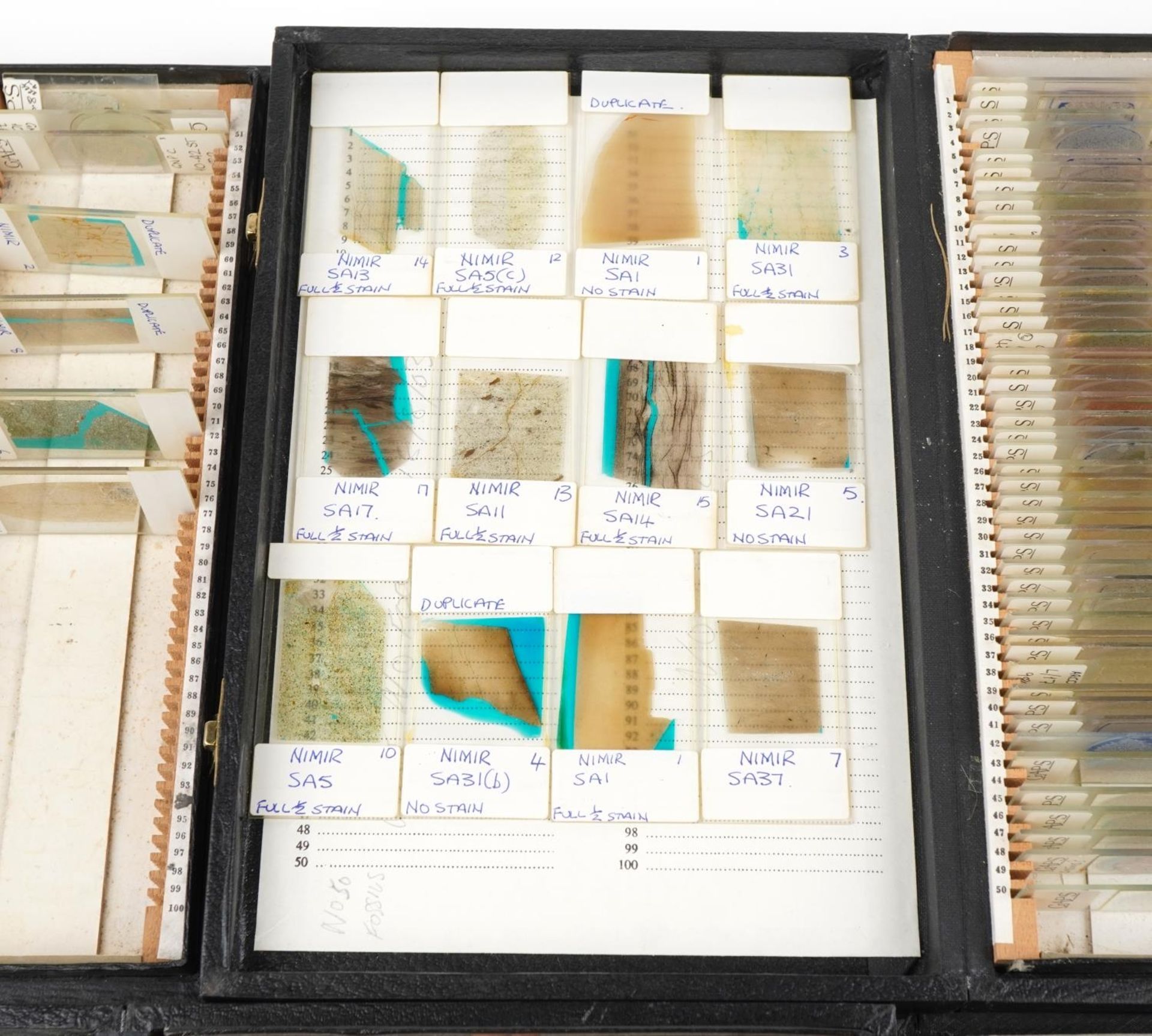 Large collection of scientific microscopic prepared glass slides arranged in four cases including - Image 3 of 7