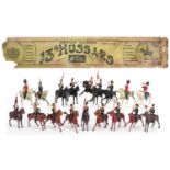 Collection of Britains hand painted lead soldiers on horseback including thirteenth Hussars and