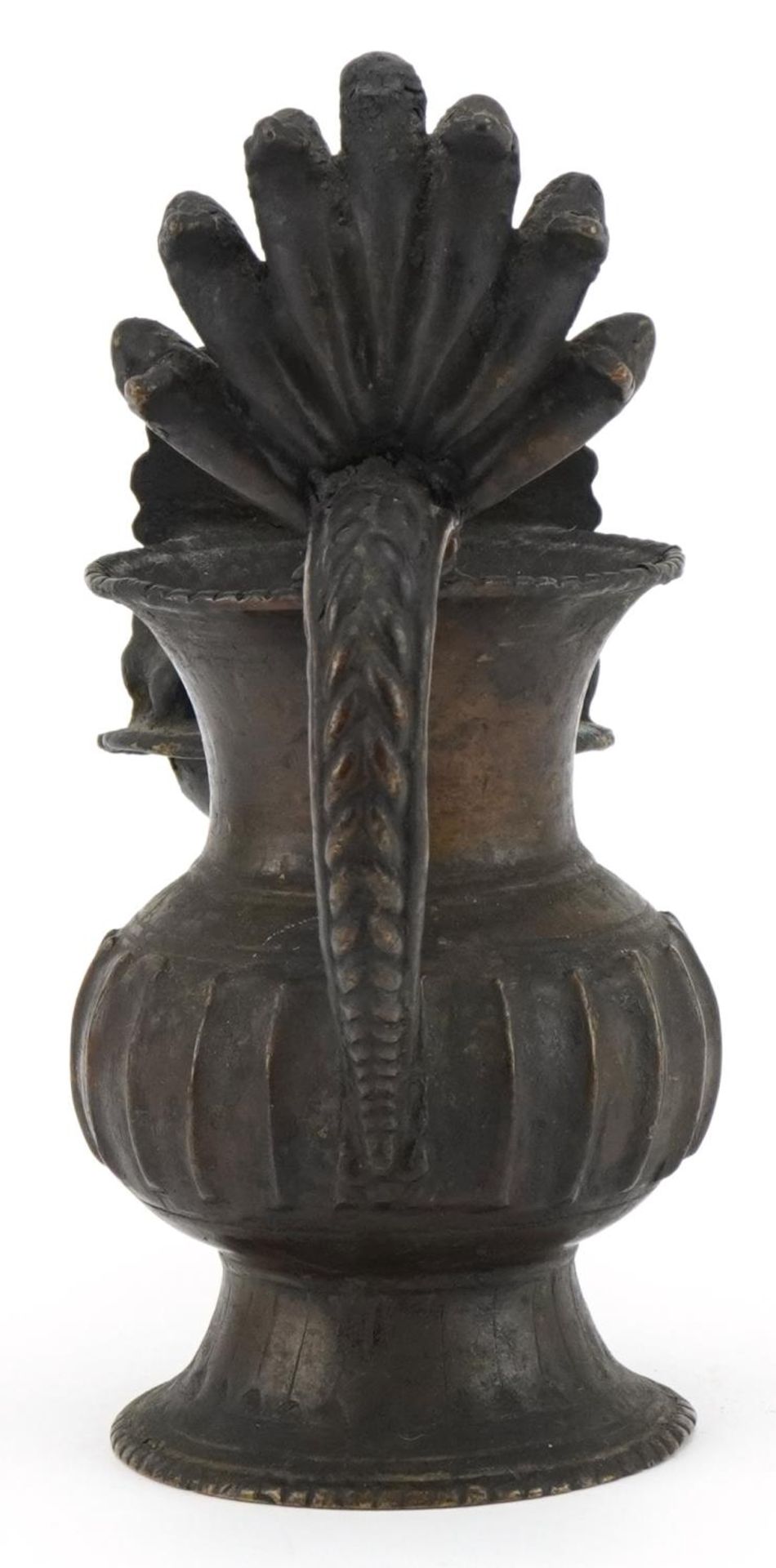 Antique Nepalese bronze oil lamp, 18cm high : For further information on this lot please visit www. - Image 4 of 7