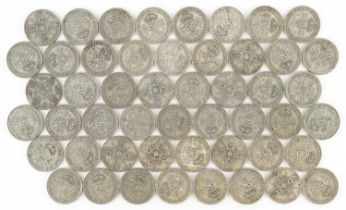 Collection of British pre decimal, pre 1947 two shillings and florins, 555g : For further