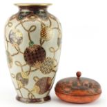 Japanese crackle glazed vase and a lacquered box and cover decorated with figures in a palace