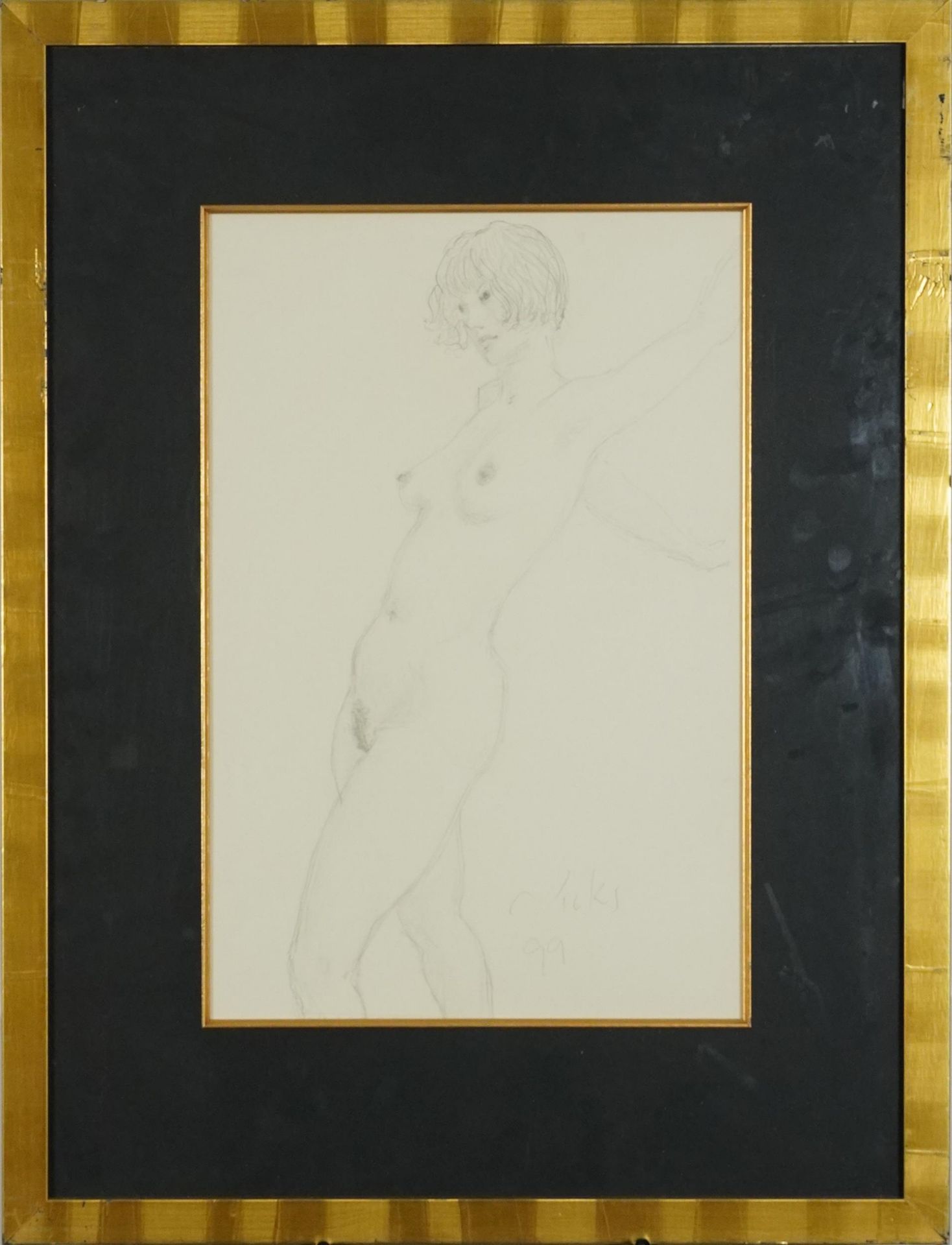 Standing nude females, Near pair of pencil pencils, indistinctly inscribed and signed, one with John - Bild 7 aus 9
