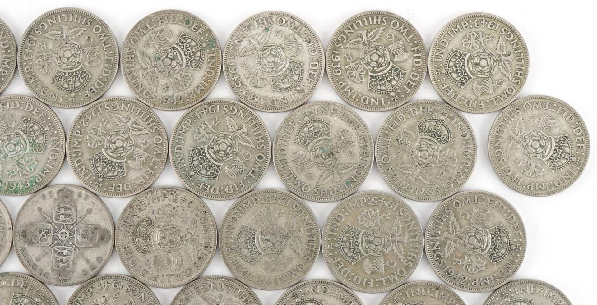 Collection of British pre decimal, pre 1947 two shillings and florins, 556g : For further - Bild 3 aus 10