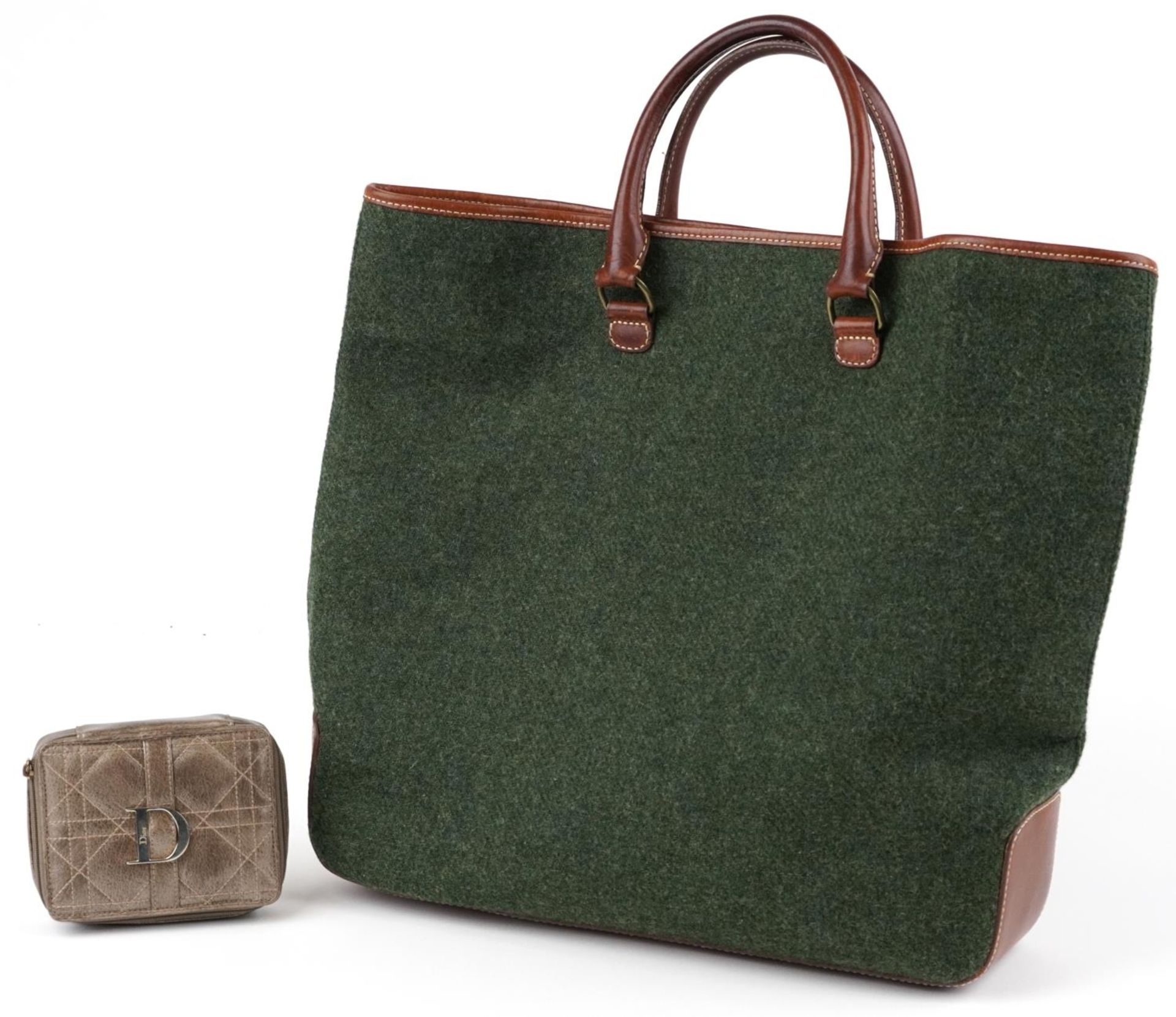 J Crew woollen and leather bag together with a Christian Dior makeup bag, largest 46cm x 36cm :