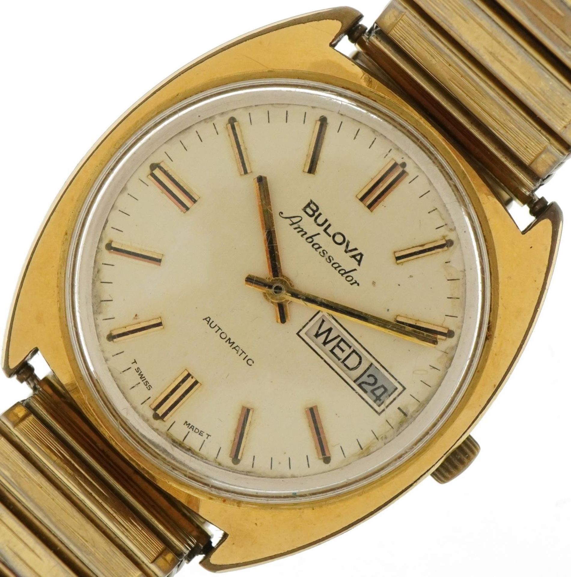 Bulova, gentlemen's Bulova Ambassador automatic wristwatch with day/date aperture, the case 30mm