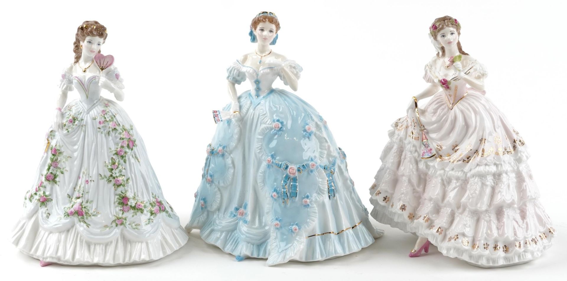 Three Royal Worcester figurines with boxes comprising Fairest Rose 260/12500, The First Quadrille