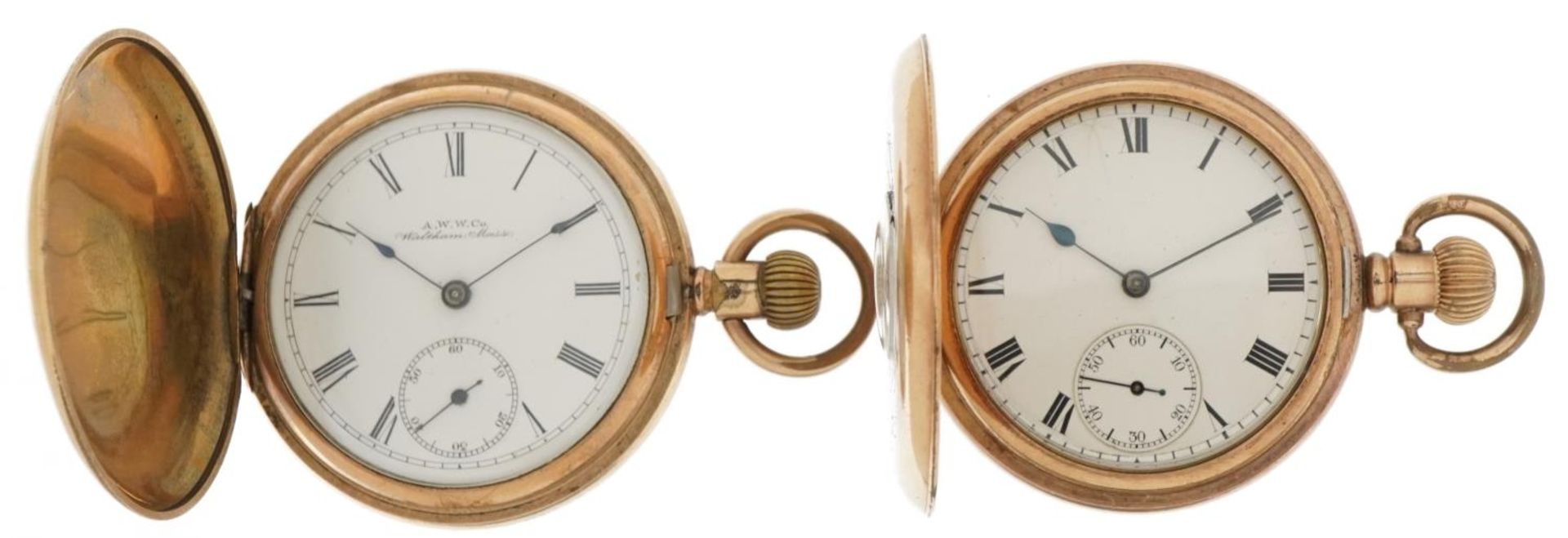 Waltham, two gentlemen's gold plated half hunter and full hunter pocket watches, each with enamelled - Bild 3 aus 7