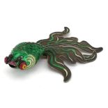 Large Chinese silver gilt and enamel articulated goldfish, 16cm in length, 89.8g : For further