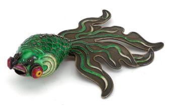 Large Chinese silver gilt and enamel articulated goldfish, 16cm in length, 89.8g : For further