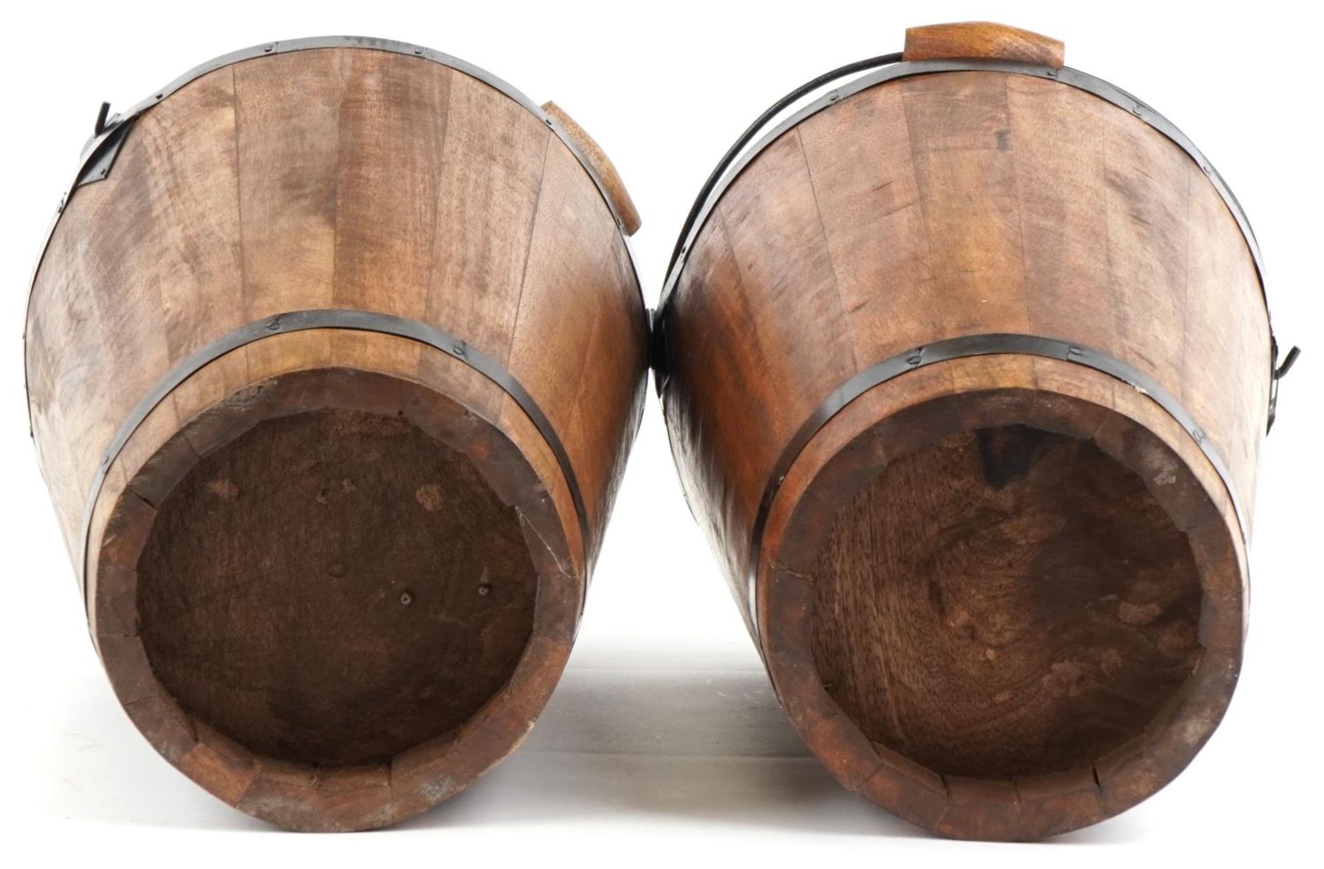 Pair of Bollinger design hardwood Champagne buckets with metal mounts and swing handles, each 40cm - Image 3 of 3