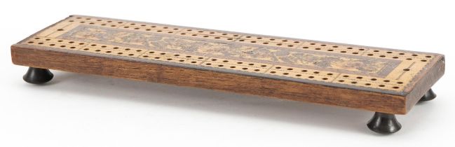 Victorian Tunbridge Ware cribbage board with floral inlay, 25cm x 7cm : For further information on