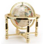 Gilt metal gemstone table globe with compass under tier, 22cm high : For further information on this