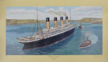 Simon W Fisher - The Titanic at Queen's Town, Titanic interest print in colour, signed by the artist