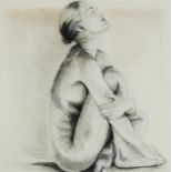 Clive Fredriksson - Portrait of a nude female, contemporary mixed media and chalk, mounted, framed