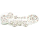 Minton Haddon Hall dinner and teaware including teapot, large oval platter, trios and dinner plates,