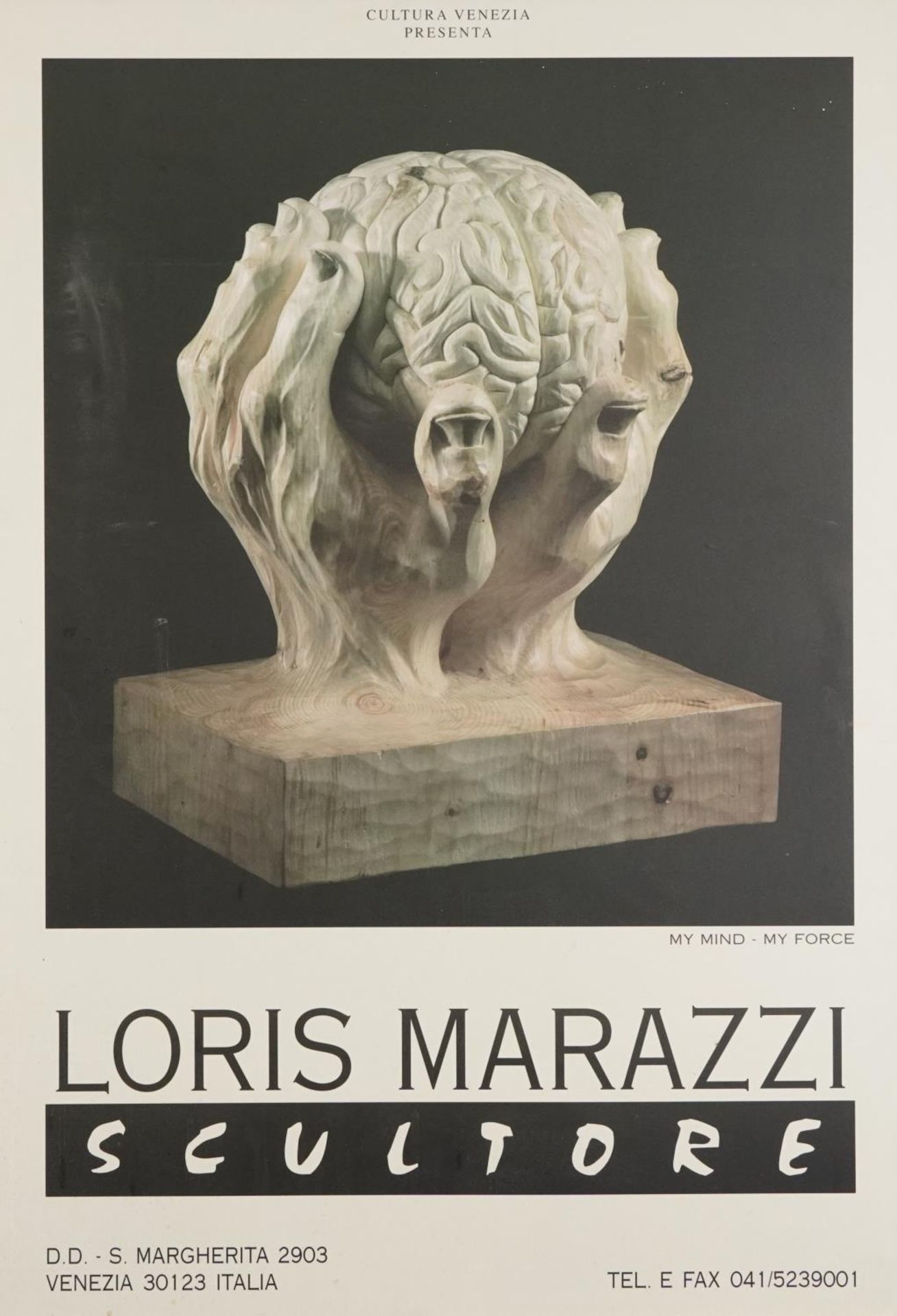 Italian Loris Marazzi Scultore Gallery advertising board, framed, 99cm x 68.5cm excluding the