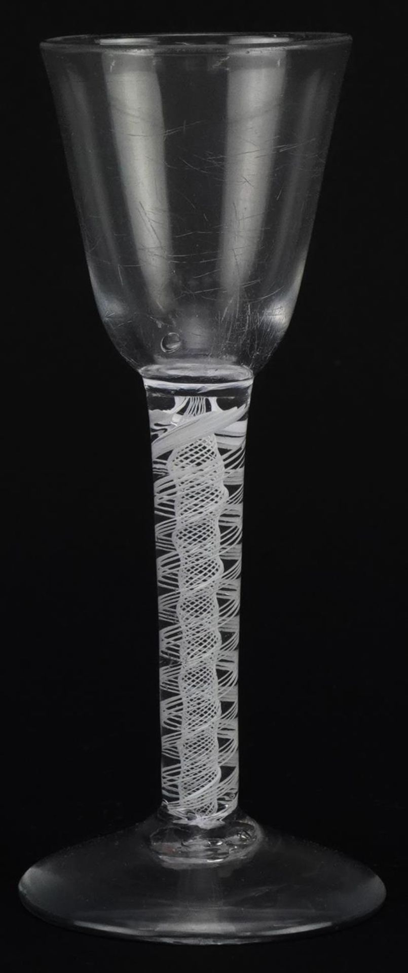 18th century wine glass with multiple opaque air twist stem, 15cm high : For further information