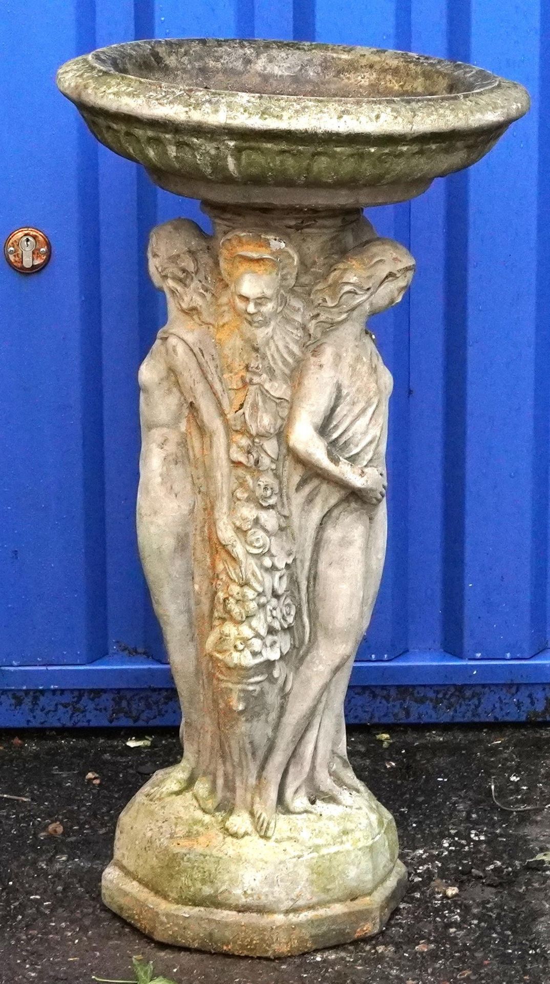 Garden stoneware Three Graces design birdbath, 74cm high : For further information on this lot - Image 3 of 3